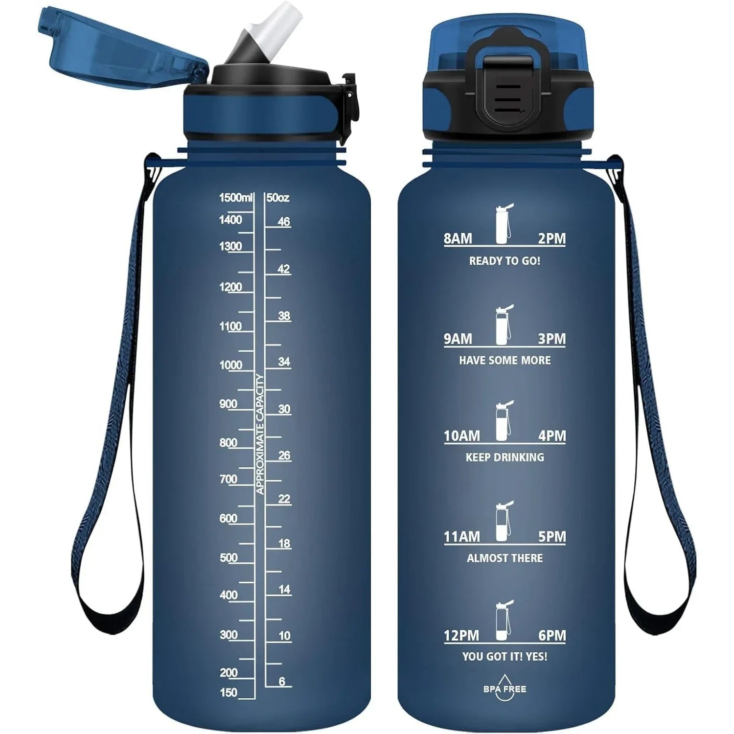 HoneyHolly 1.5L BPA-Free Frosted Navy Blue Water Bottle with Straw for Fitness & Outdoor - Gomix Brands Outlet